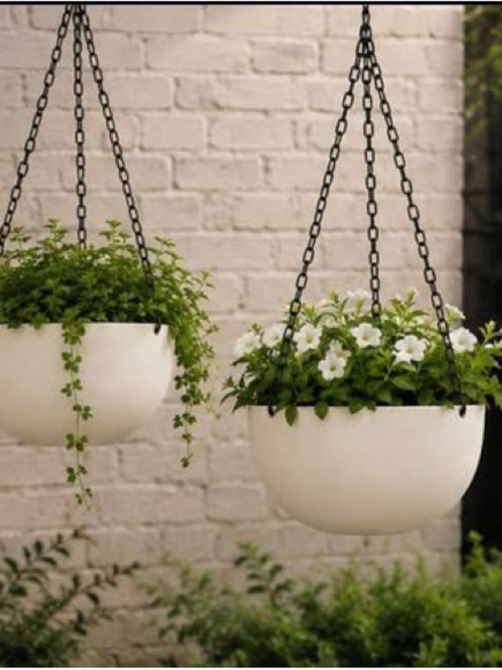 NEW Pair of 12” Cream Hanging Planters
